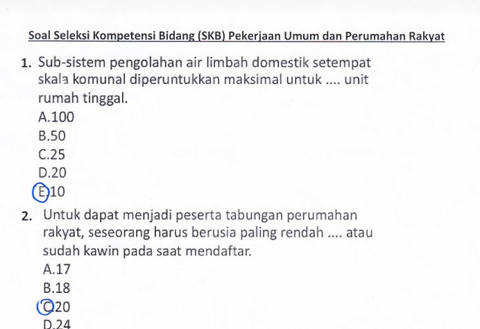 Contoh Soal SKB Kementrian PUPR CPNS Tahun 2021 dan Kunci Contoh Soal SKB Kementrian PUPR CPNS Tahun 2021 dan Kunci