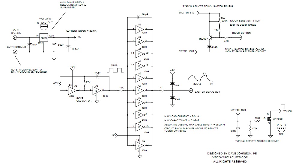 12V Touch Switch Exciter Circuit Diagram