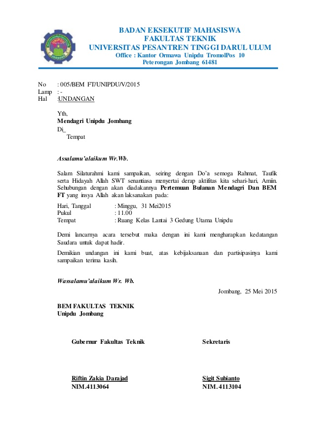 Contoh Surat Dinas Kampus RUANGSIPIL Contoh Surat Dinas Kampus RUANGSIPIL
