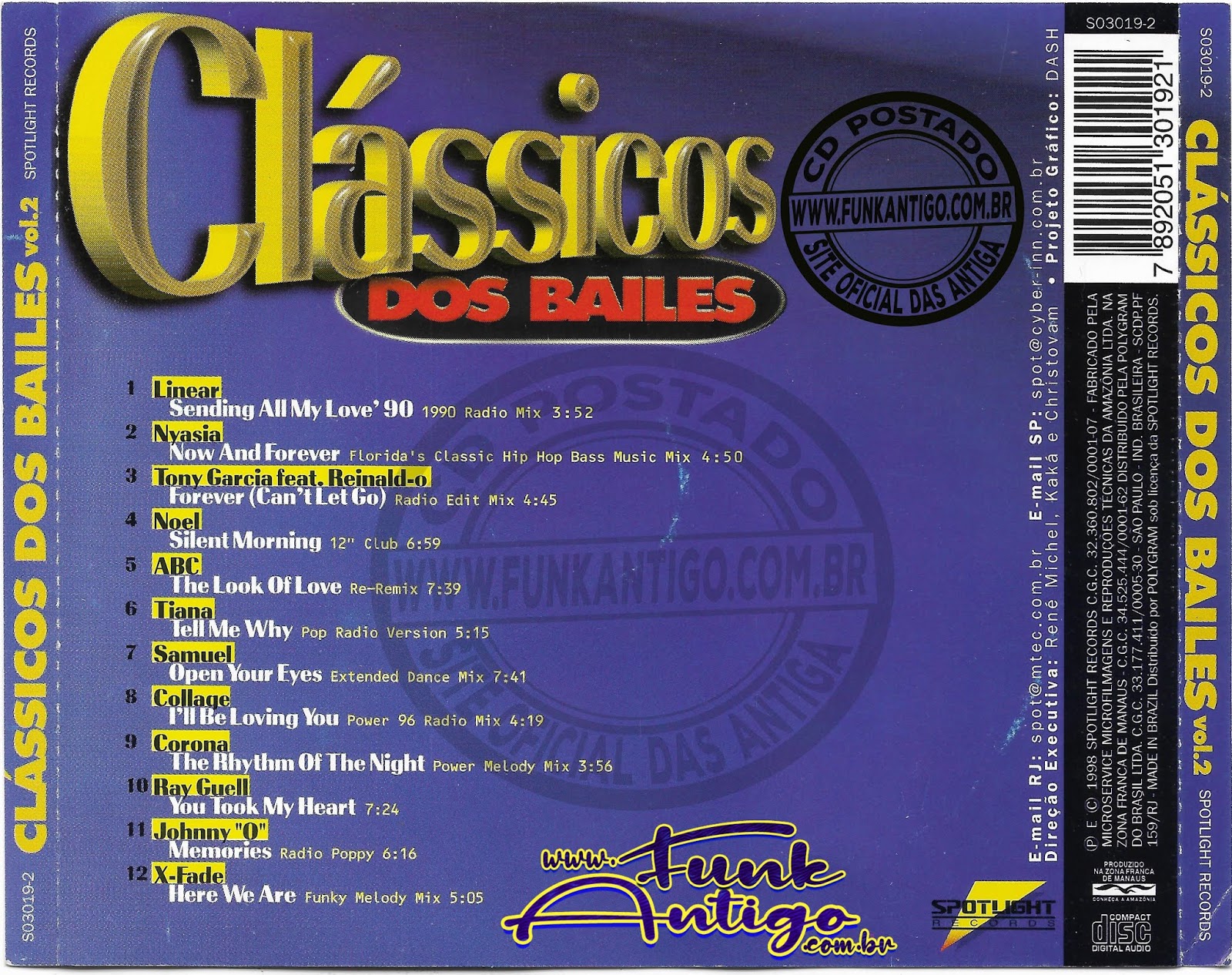CLASSICOS DOS BAILES VOL.02 1998 (CDS030192) SPOTLIGHT RECORDS