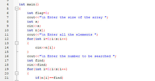 C++ Codes: TO IMPLEMENT LINEAR SEARCH
