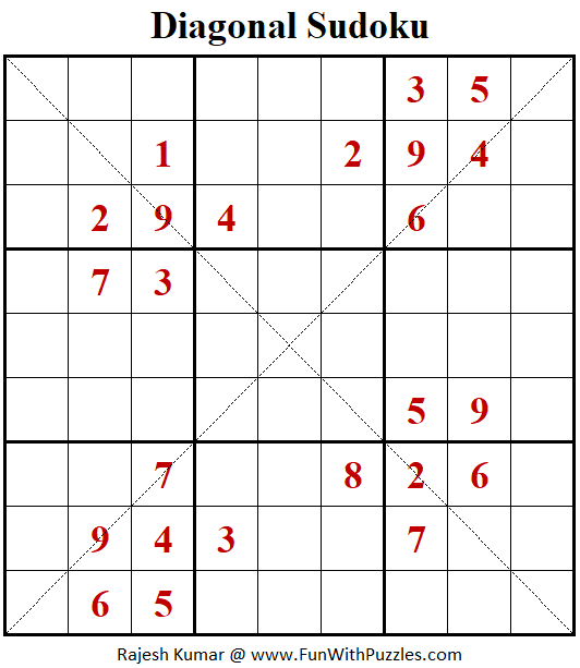 Diagonal Sudoku Puzzle (Fun With Sudoku #392)