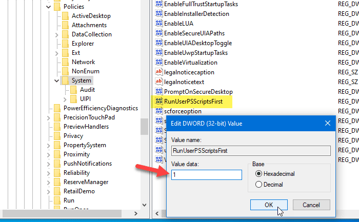 Exécutez d'abord les scripts Windows PowerShell lors de la connexion, de la déconnexion, du démarrage et de l'arrêt de l'utilisateur