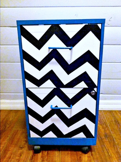 http://www.hellolifeonline.com, metal file, file cabinet, chevron, teal, black and white, makeover, diy