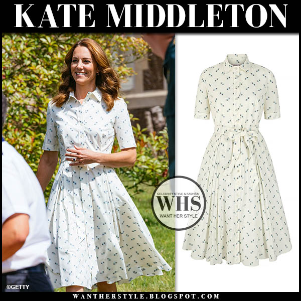 Kate Middleton in white polka dot shirt dress on July 23 - gossip-glamb