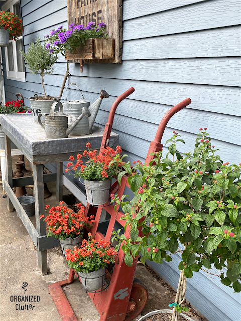 Decorating the Front Side Patio With Container Gardens & Junk