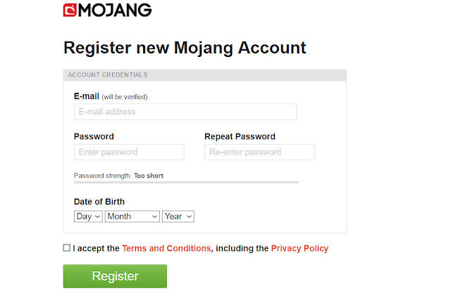Minecraft account registration process