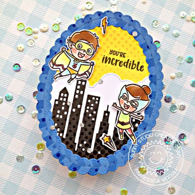 Sunny Studio Stamps: Super Duper Cityscape Border Dies Fancy Frames Dies Super Hero Themed Card by Franci Vignoli Sunny Studio Stamps: Super Duper Cityscape Border Dies Fancy Frames Dies Super Hero Themed Card by Franci Vignoli