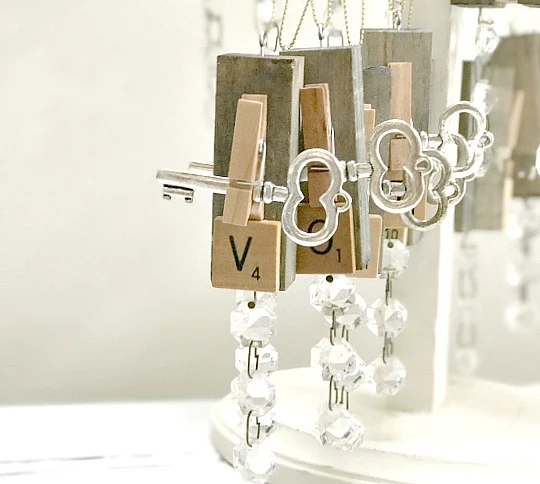 Vintage Scrabble ornaments with crystal bling