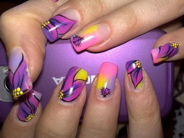 Colorful Flowery Nail Art