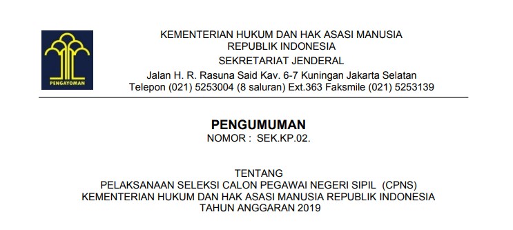 Syarat dan Formasi CPNS Kemenkumham 2019, Silahkan Lihat