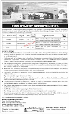 Cadet College Khairpur Latest Jobs 2021