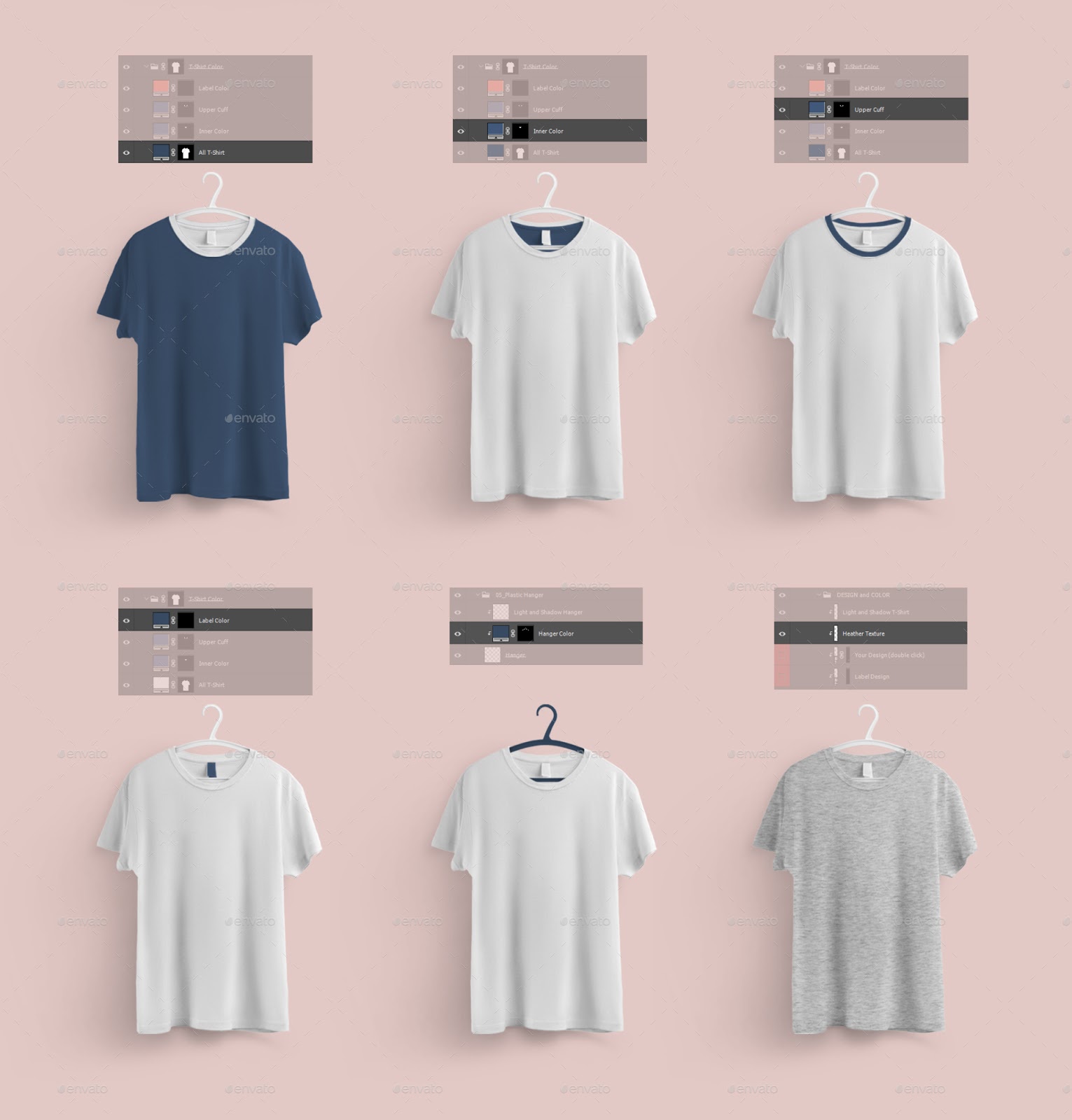 Front and Back T-shirts Mockups With 6 Different Hangers (PSD) - Ngcloudy.com