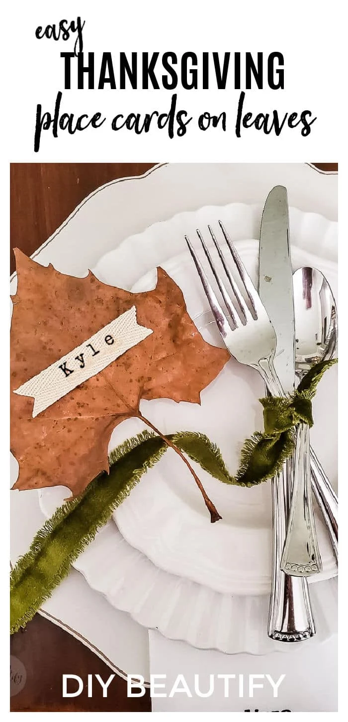 white plates with stamped personalized maple leaf place card