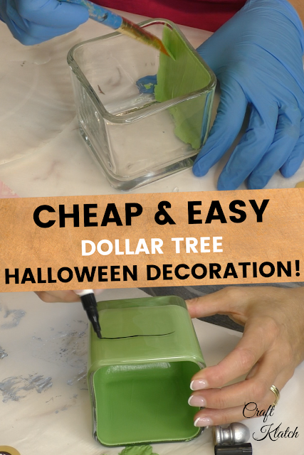 Dollar store craft ideas for Halloween are fun and affordable, especially when you turn a votive into a Frankenstein decoration! With a little creativity you can make inexpensive Halloween crafts to spookify your haunted house. I do a lot of Dollar Tree crafts because I have one located nearby. They have so many inexpensive items for home decor, but with a little imagination, you can turn them into Halloween Dollar Tree diys. Craft Klatch #craftklatch #craftideas #frankenstein #diy #crafts #halloween #halloweencrafts #halloweendecor #halloweendiy #dollartree #dollarstore #dollarstorecrafts #frankenstein #cheapcrafts