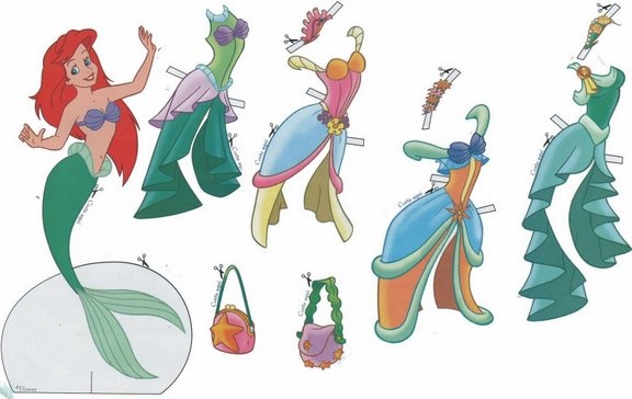 Ariel the Little Mermaid printable paper dolls filmprincesses.blogspot.com