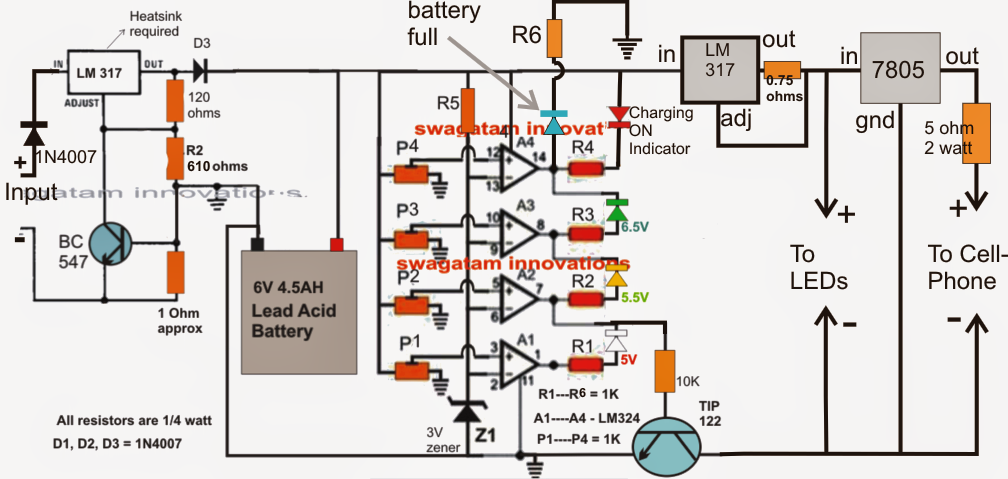 6V Battery Charge Controller with Over Current Protections | Circuit