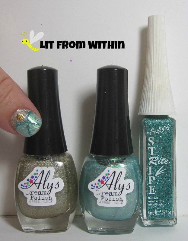 Bottle shot:  Aly's Dream Polish in Unbleached and I Dream In Aquamarine, and a Stripe Rite turquoise glitter striper.
