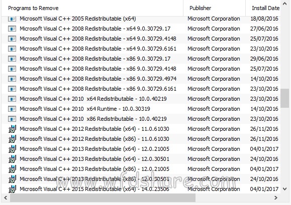 Redistributable package 2005 x64