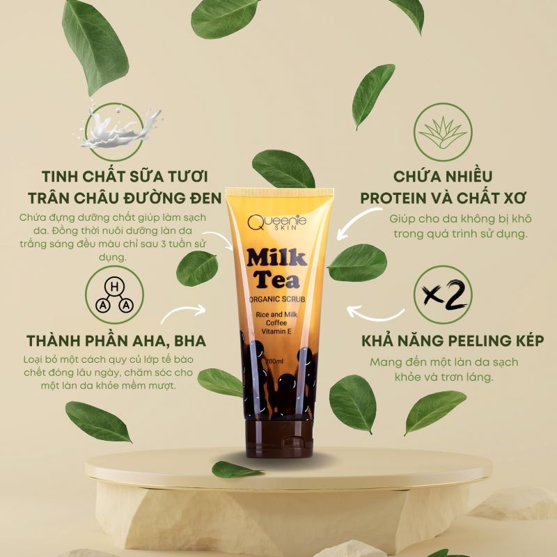 TẨY TẾ BÀO CHẾT MILK TEA 200ML – QUEENIE SKIN