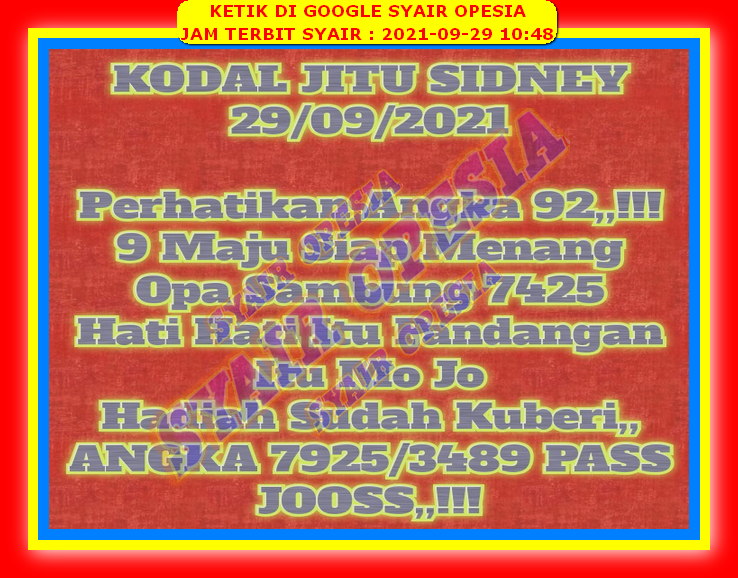 Syair Toto Sydney 29 September 2021 Royal Syair Syair Toto Sydney 29 September 2021 Royal Syair