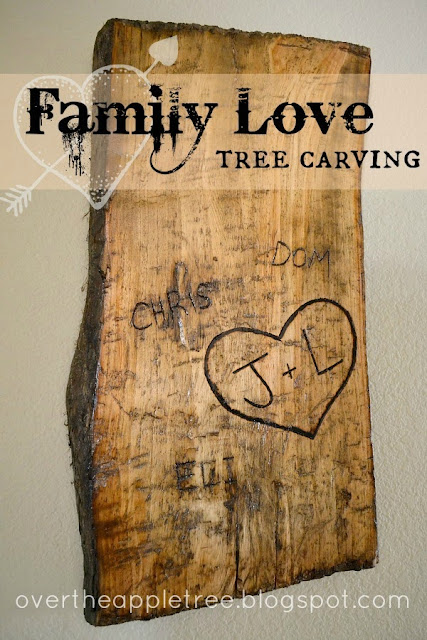 Family Love Carved Tree, make a unique wall hanging from an old tree by Over The Apple Tree