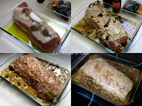Preparación del lomo de cerdo al horno en salsa de vino y ciruelas pasas