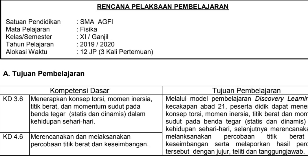 Rpp 1 Lembar Fisika Sma Kelas Xi Semester 1 Unduh File Guru