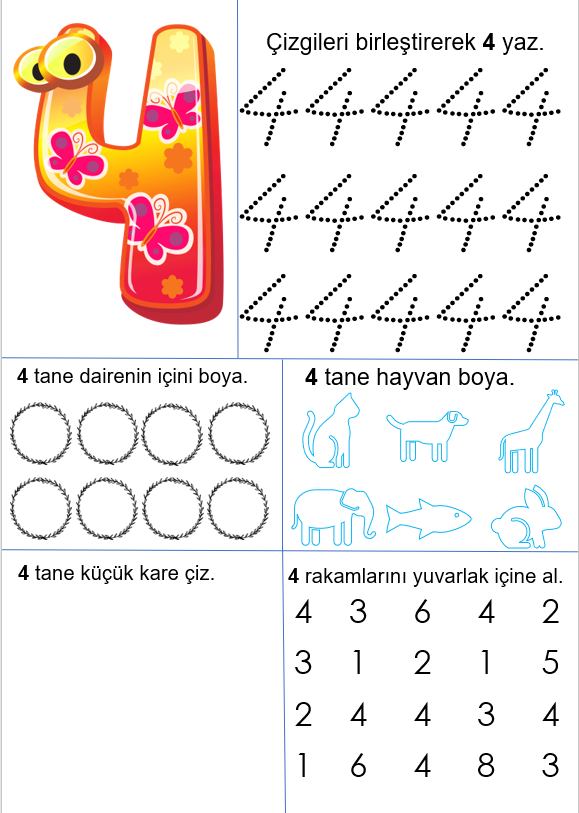 4 Rakamı Çalışma Sayfası