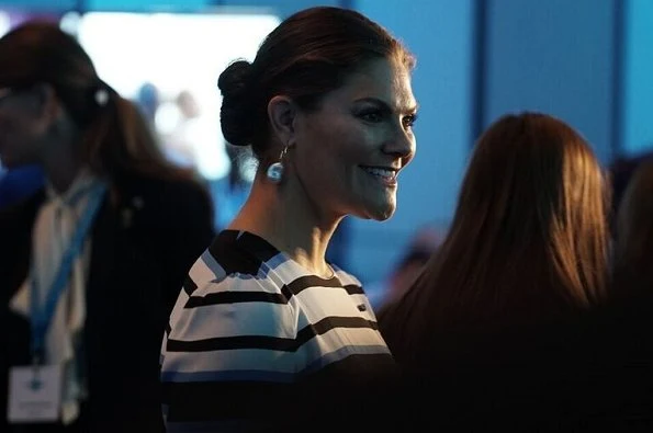 Crown Princess Victoria wore a printed midi dress by Dolce & Gabbana. In2Design Baroque Pearl earrings Kate Middleton