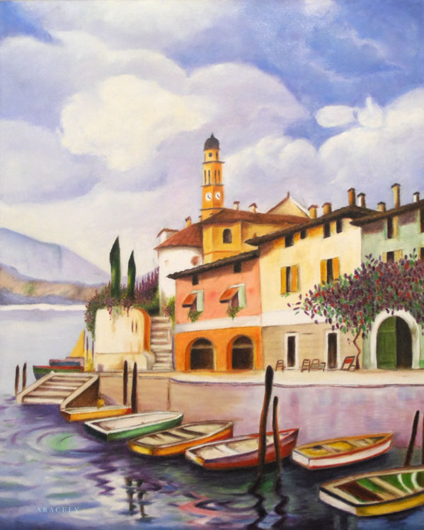 Paisaje marino, pintura al óleo 