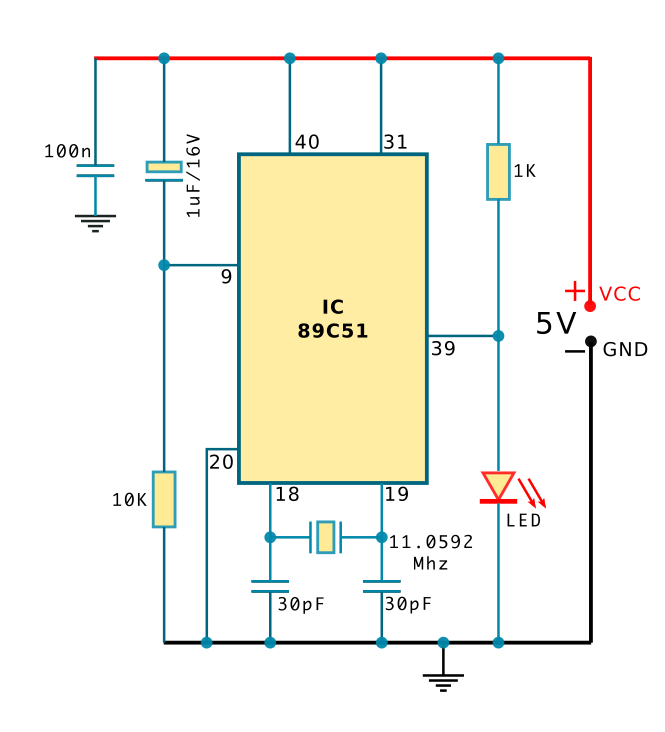 Lampu kedip ( LED BLINK ) 8051 (at89c51, at89c52, at89s51, at89s52