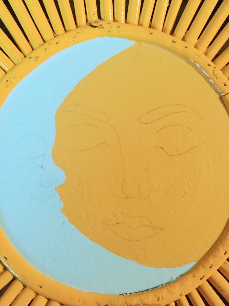 Repurposed Rattan Baskets Sun & Moon Paintings
