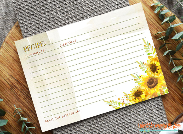 Free Sunflower Printable Recipe Cards I Should Be Mopping The Floor