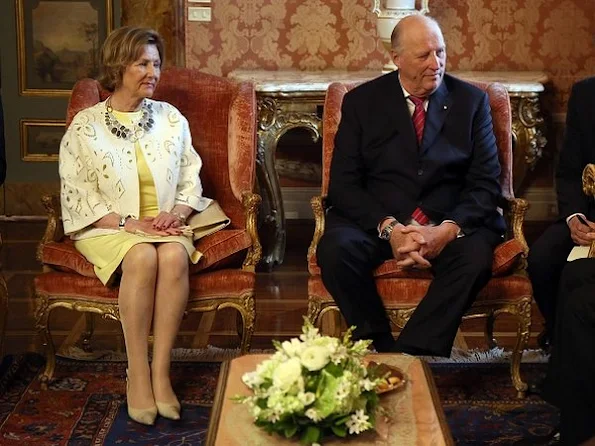 Queen Sonja and King Harald V of Norway attend a meeting with President of Italian Senate Pietro Grasso at Palazzo Giustiniani style royal, newmyroyals, new myroyals, style of Queen Sonja