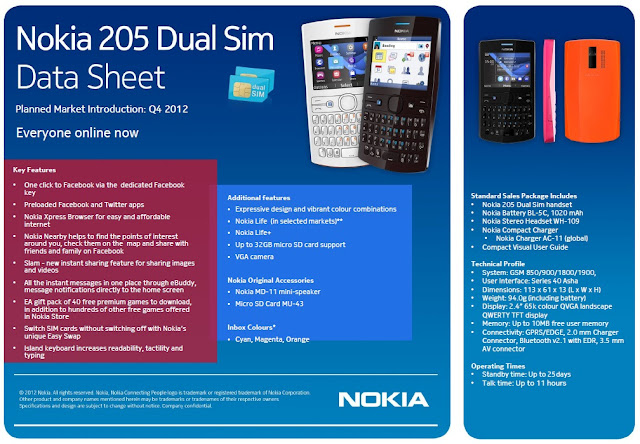 Data Sheet - Nokia Asha 205 Dual SIM