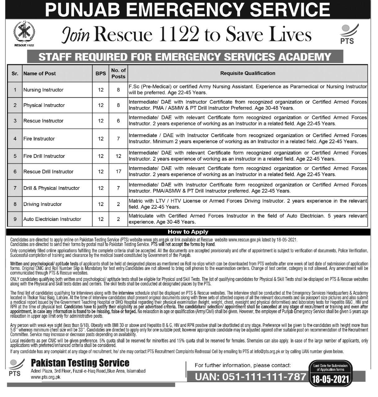 Rescue 1122 Jobs | Emergency Service Jobs | PTS Jobs 2021