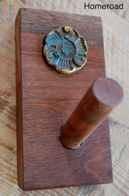 Rustic Pegs to hang items in a farmhouse kitchen. 