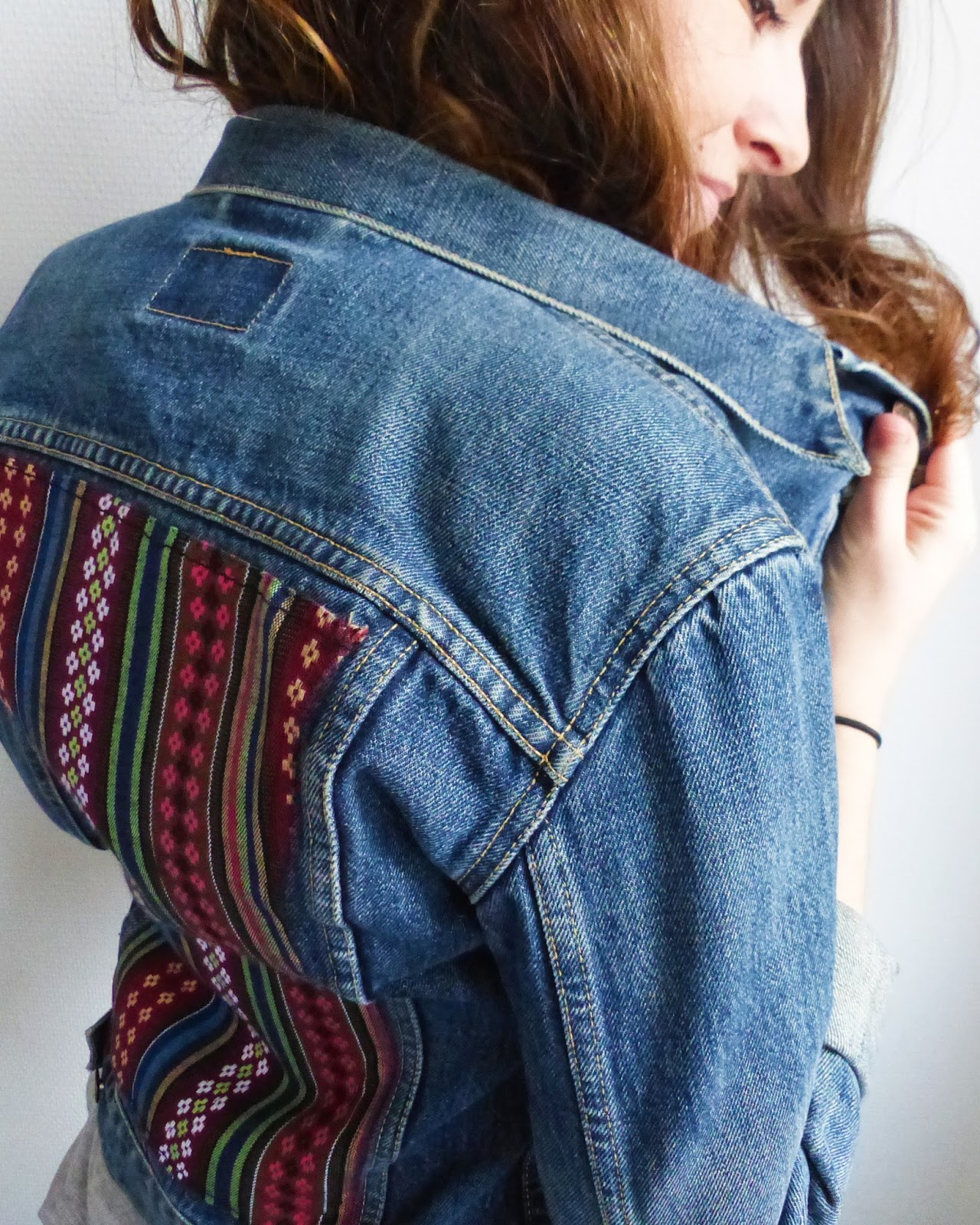 DIY Veste en jean customisée avec tissu aztèque Blog DIY Do It Yourself Jules Coton
