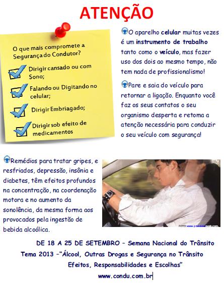 Lição em Casa: Segurança na condução de veículos.