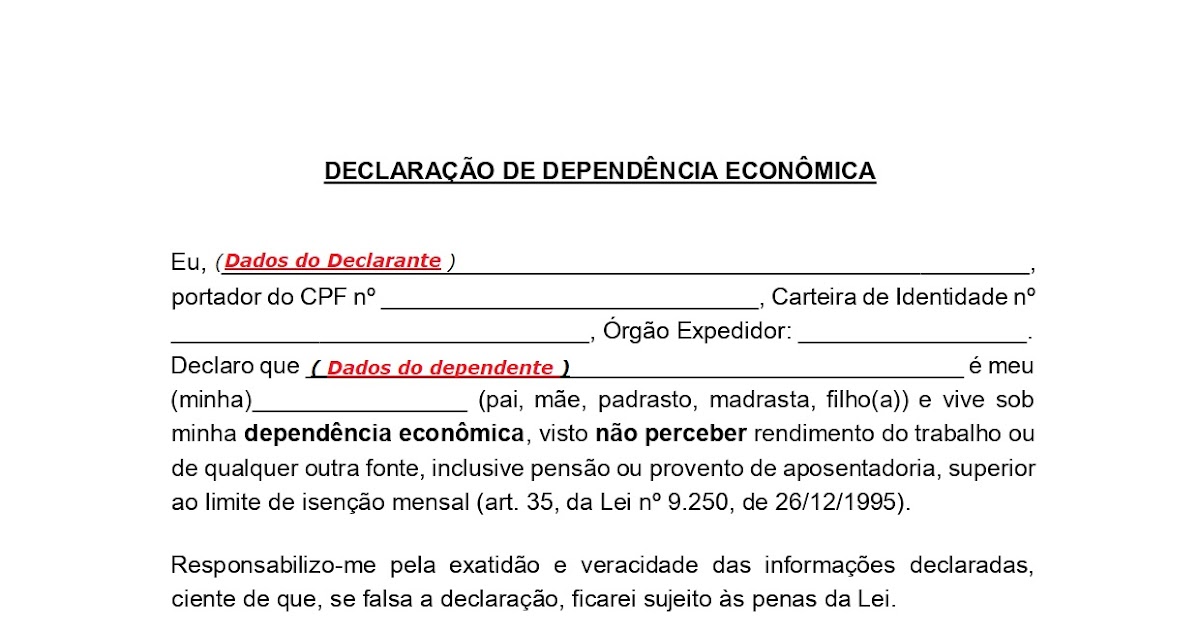 Exemplo De Declaração De Dependencia Economica