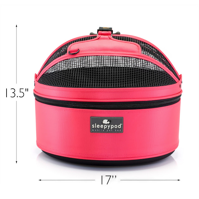 Dimensions of a pink Sleepypod Mobile Pet Bed