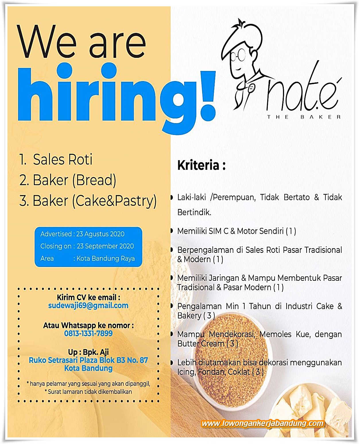 Lowongan Kerja Karyawan Pabrik Roti Bandung - Loker Bandung Hari Ini