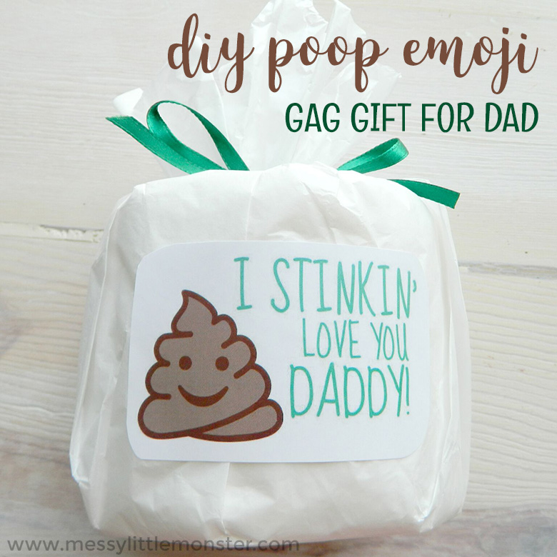 Funny Father’s Day Gifts - DIY Poop Emoji Gag Gift for Dad. Easy diy gift ideas kids can make. Toddlers and preschoolers will find it hilarious to make a joke gift for dad.