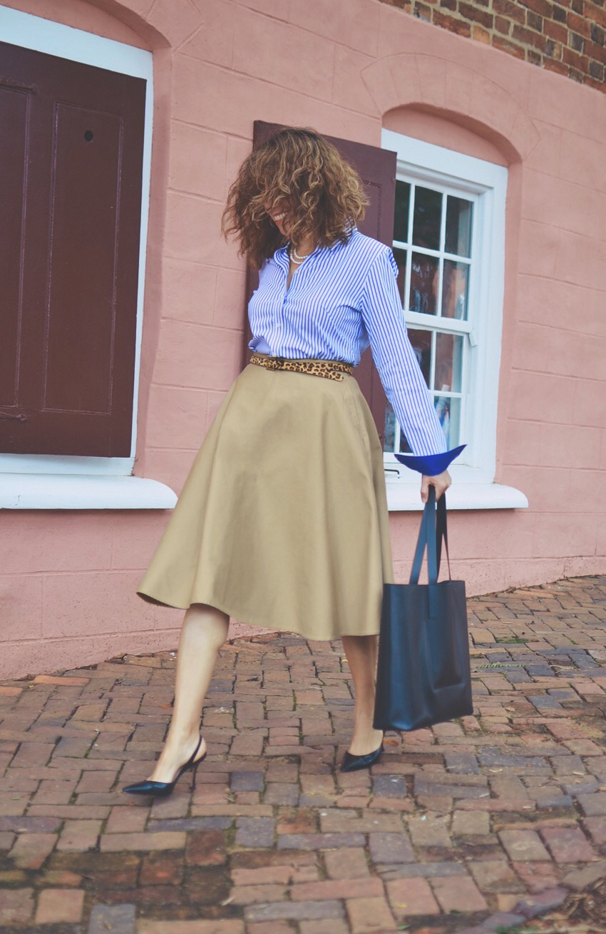 Monday Work Outfit Khaki, Stripes, And Leopard MY SMALL WARDROBE