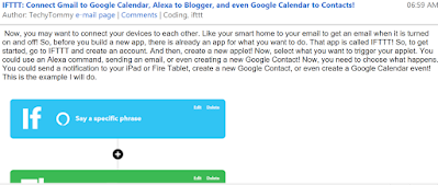A part of an RSS reader showing Tommy's IFTTT blog post.