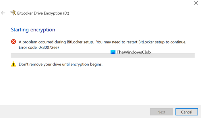 Ocurrió un problema durante la instalación de BitLocker