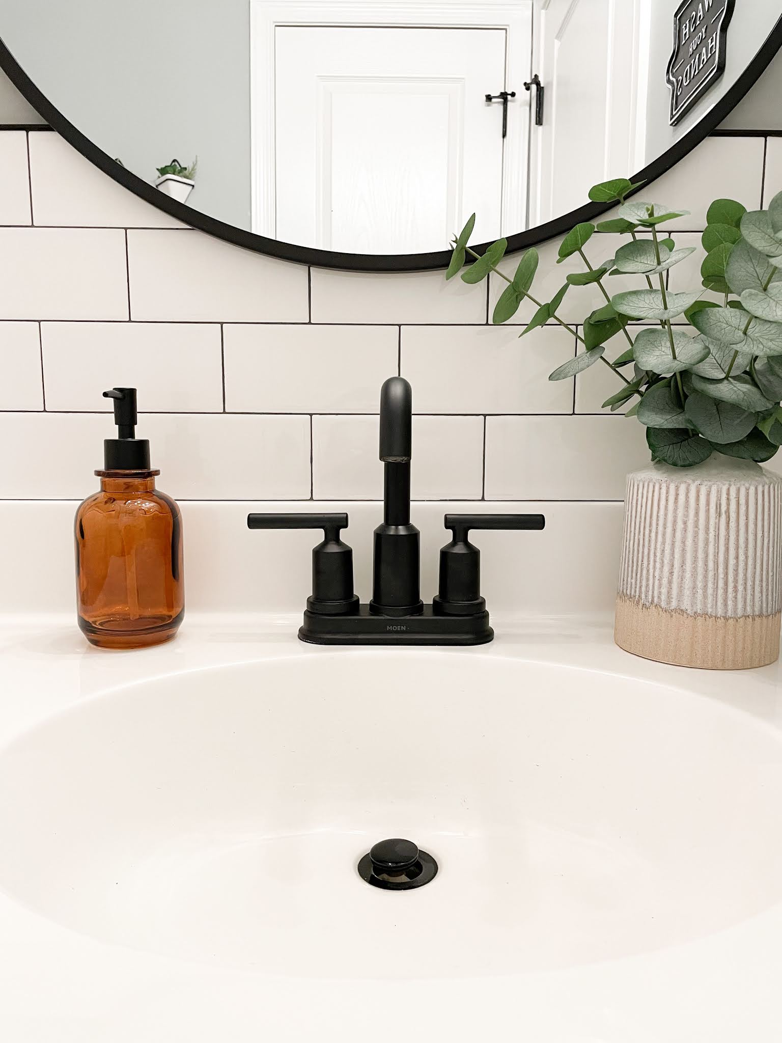 DIY MODERN FARMHOUSE BATHROOM WITH TILE WALL & DARK GROUT A Classy