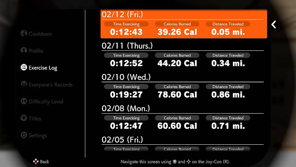 Ring Fit Adventure Week 27 exercise log Extra Fitness Lv. 187