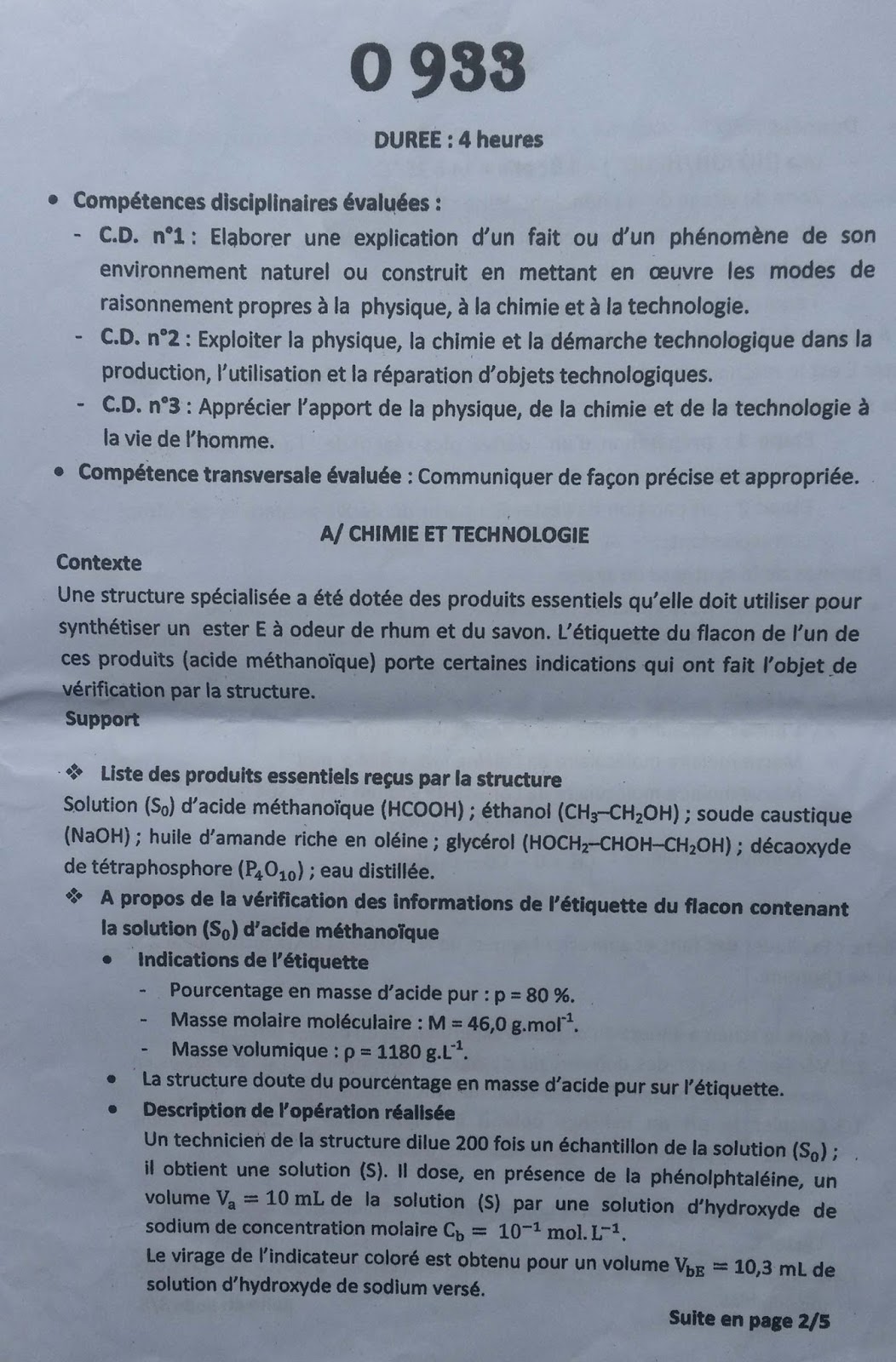Astic Soutien Scolaire Epreuve De Pct Bac Benin 2018 Serie D